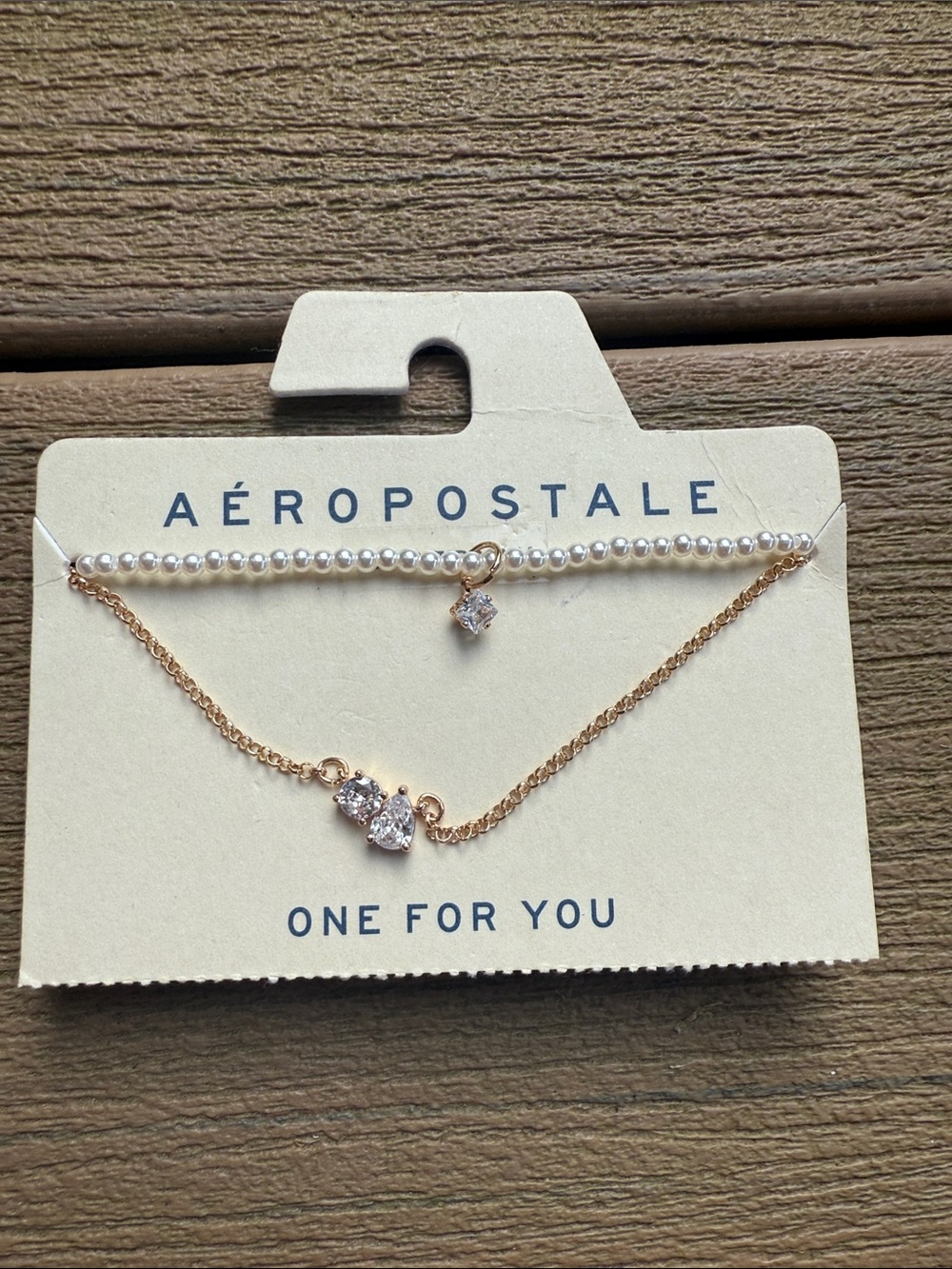 Aeropostale White Pearl Choker and Gold Layered Chain Necklace